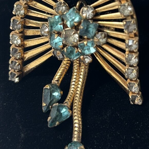 Vintage MCM Signed Marks & Spencer 12K Gold-Filled Rhinestone Brooch Pendant - Picture 2 of 4